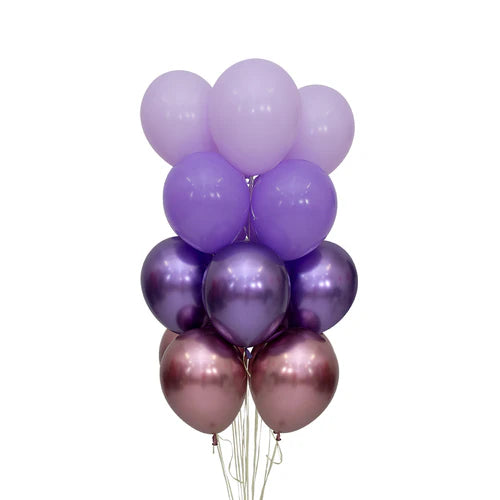 Bouquet 12 globos latex desgrasado morado