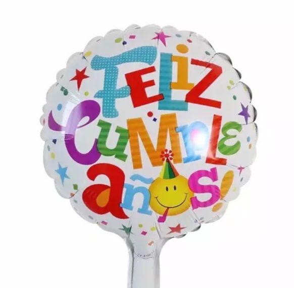 Metalico 18" blanco Feliz cumpleaños con carita feliz