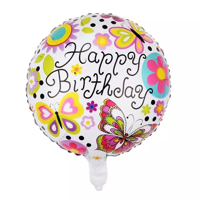 Metálico 18" blanco Happy Birthday con mariposas y flores de colores
