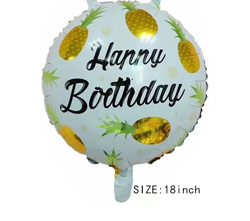 Metalico 18" blanco Happy Birthday piñas doradas