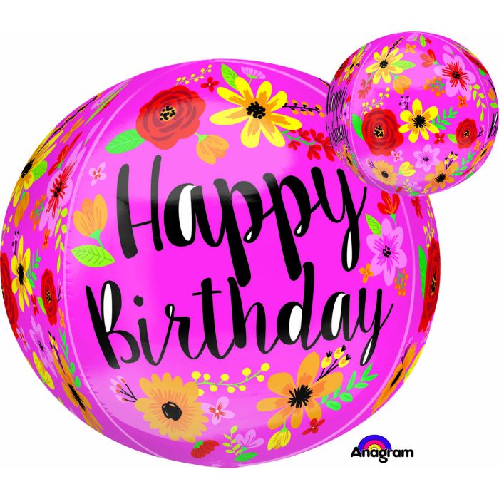 16" Pink Floral B'day Orbz