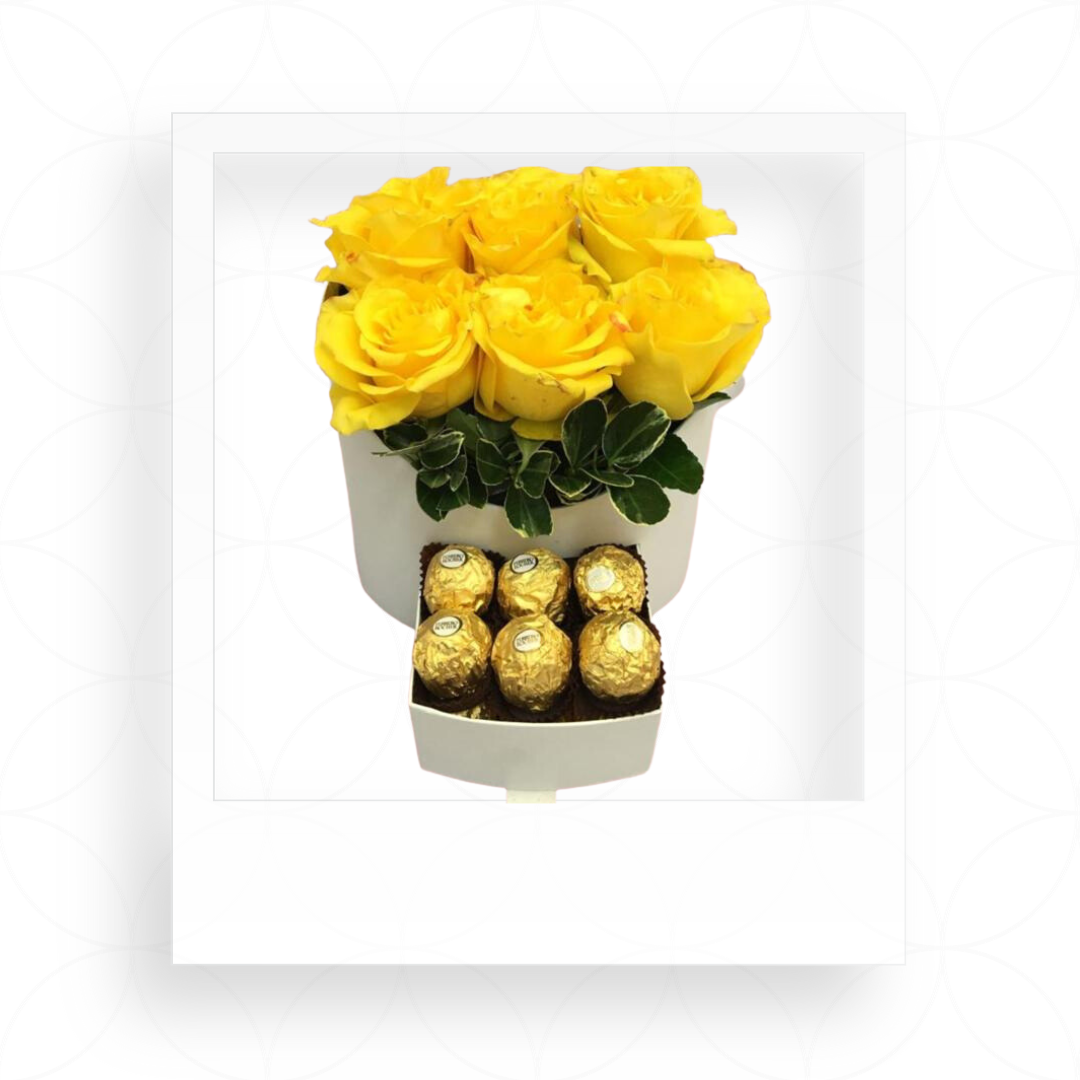 Arreglo 6 Flores amarillas + 6 chocolates Ferrero Rocher