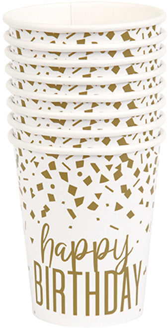 8 Vasos Confeti Dorado Happy Birthday