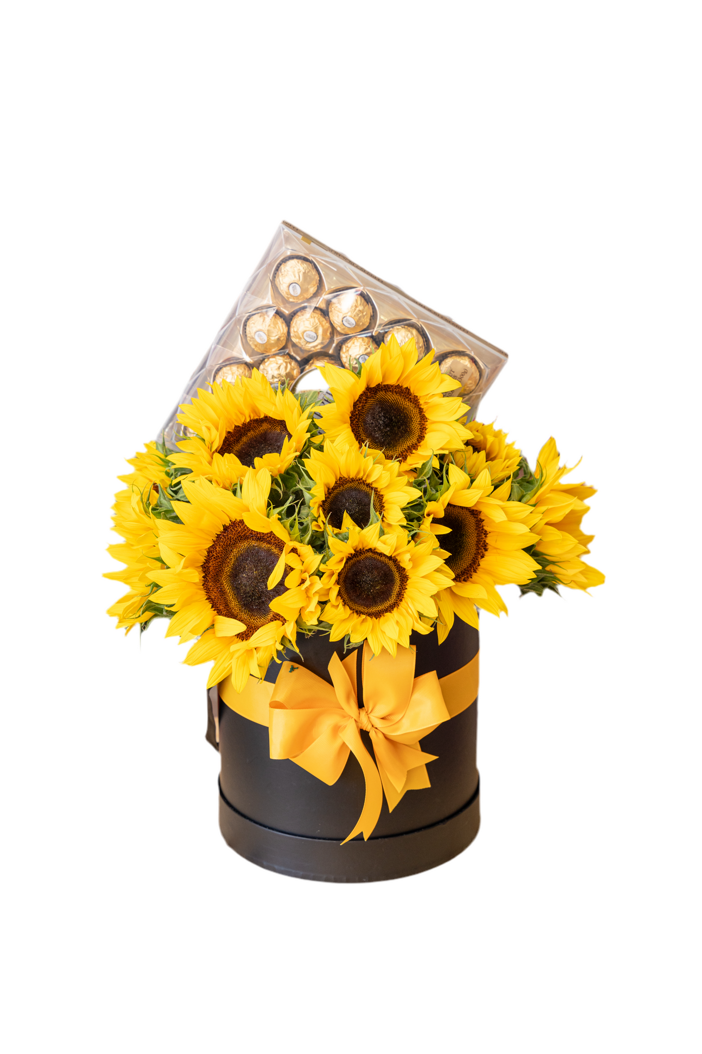 Arreglo de girasoles + caja 24 Ferrero Rocher