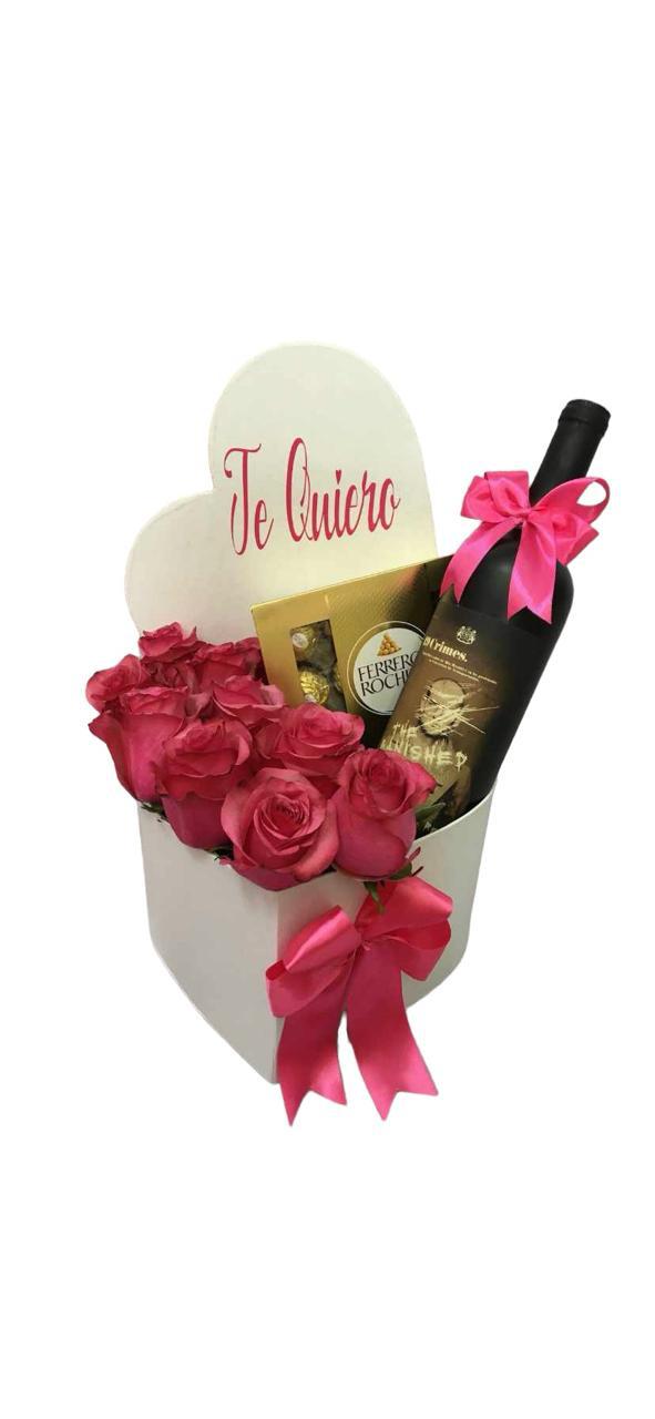 Arreglo de Flores, Vino y Chocolate