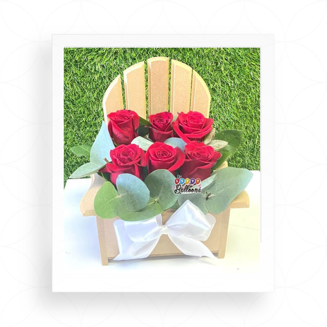 Silla madera + 6 flores