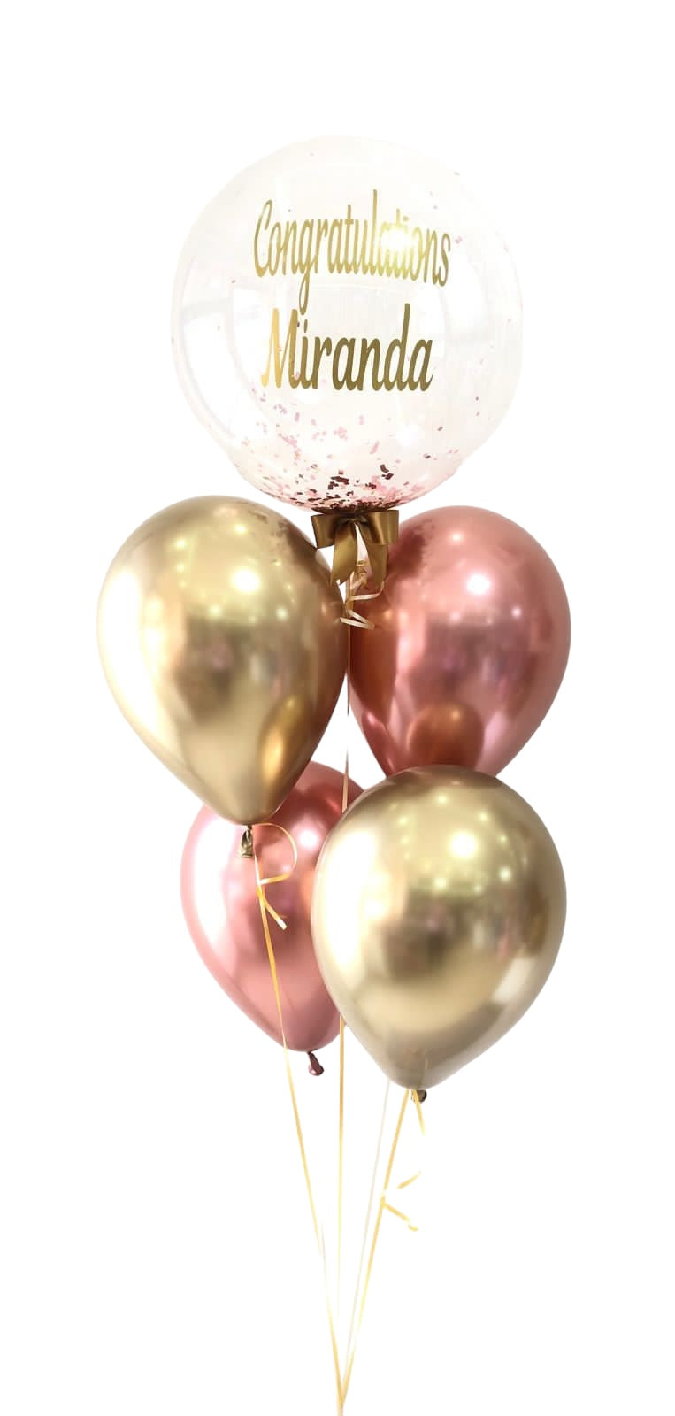 Arreglo burbuja Congratulation dorado y rose gold