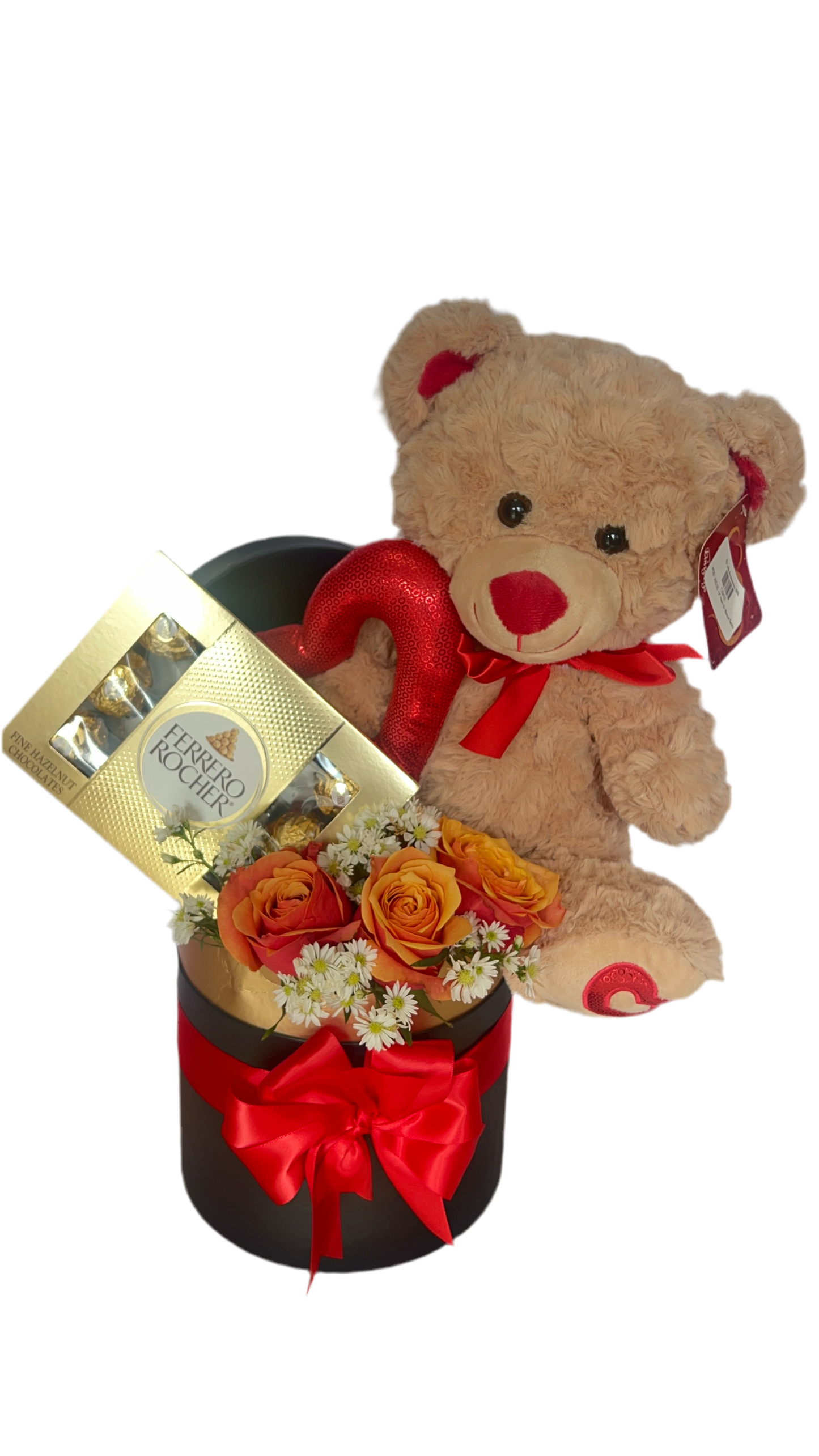 Peluche + chocolate Ferrero Rocher + flores