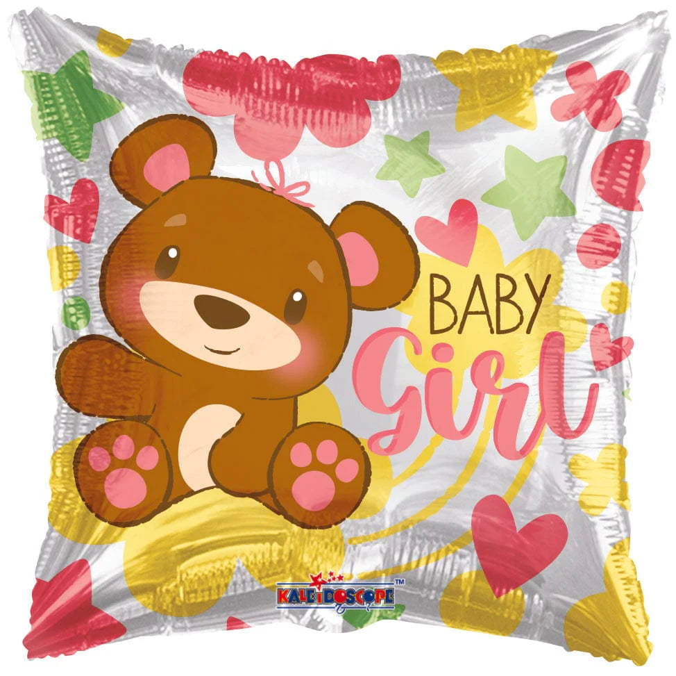 BABY GIRL BEAR AND HEARTS FOIL BALLOON
