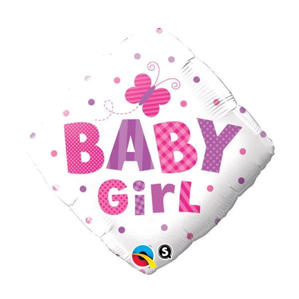 BABY GIRL DOTS BUTTERFLY MYLAR BALLOON 18"