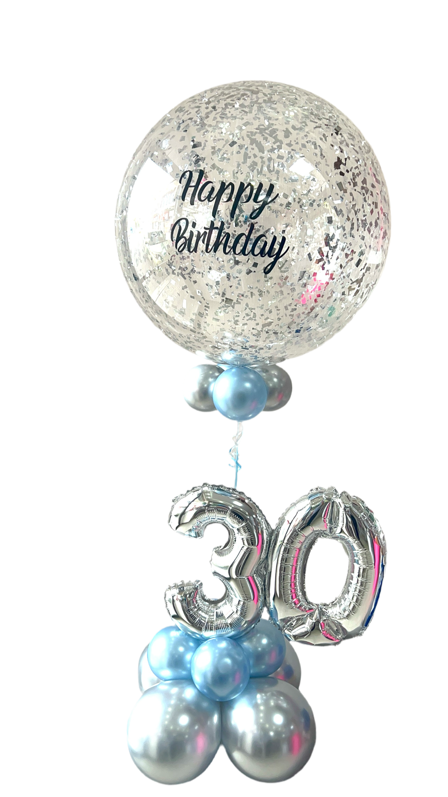 Burbuja con helio + 30 número pequeño en base de globos