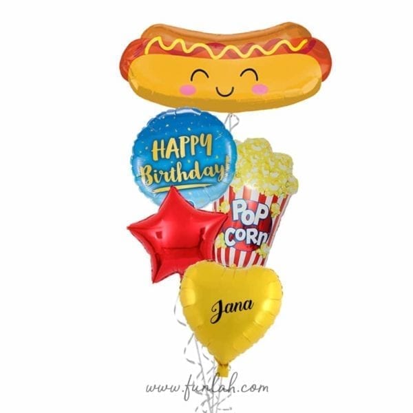 Arreglo de Globos Hot Dog y Pop Corn