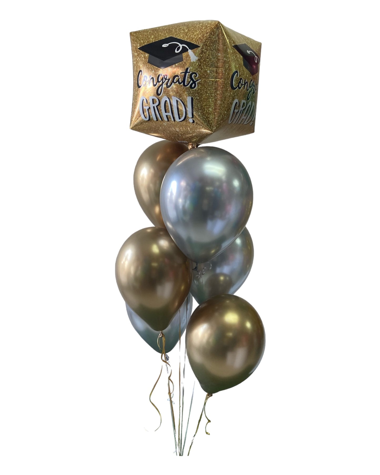 Bouquet Congrats grad dorado y plateado