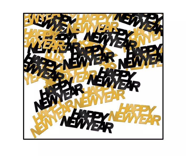 Confetti Happy New Year dorado y negro