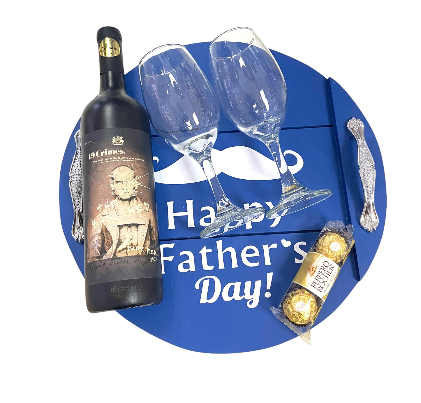 Bandeja Azul Personalizada con Vino y Copas