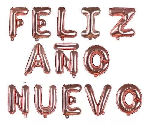 Letrero inflable Feliz Año Nuevo rose gold