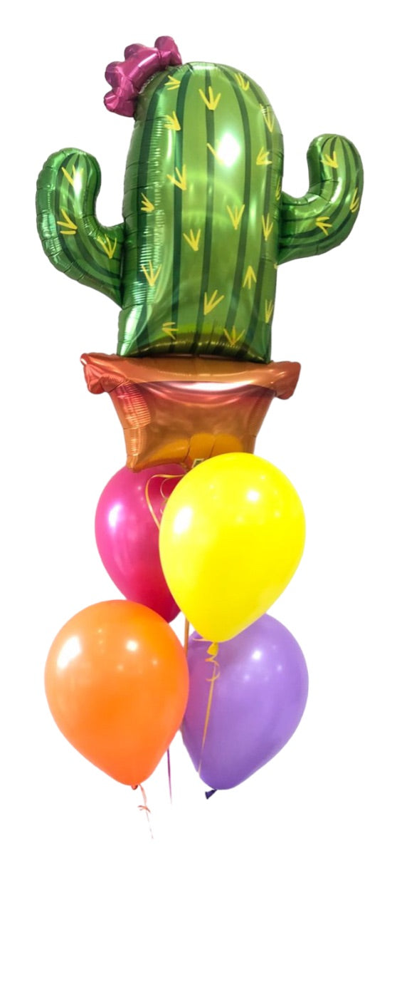 Bouquet cactus y globos de colores