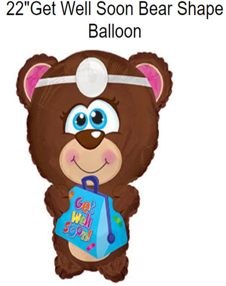 GET WELL SOON BEAR SHAPE BALLOON (22 pulg.)