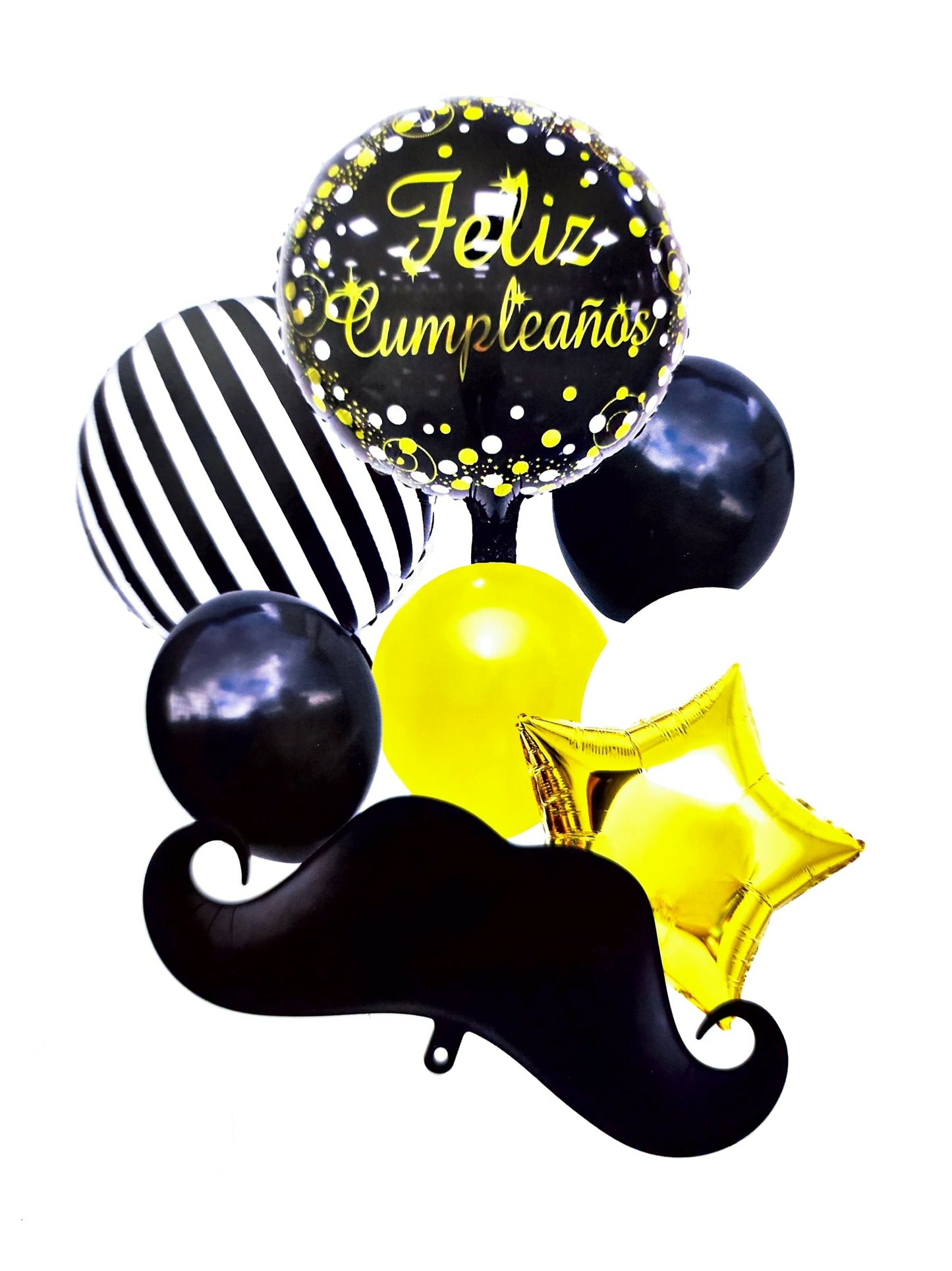 SET DE GLOBOS FELIZ CUMPLEAÑOS NEGRO Y DORADO