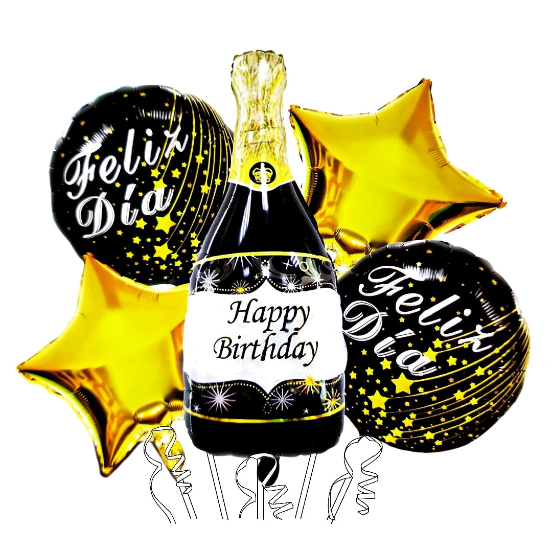 SET DE GLOBOS BOTELLAS HAPPY BIRTHDAY