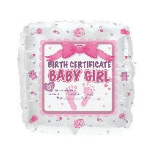 18" Baby Girl Birth Certificate