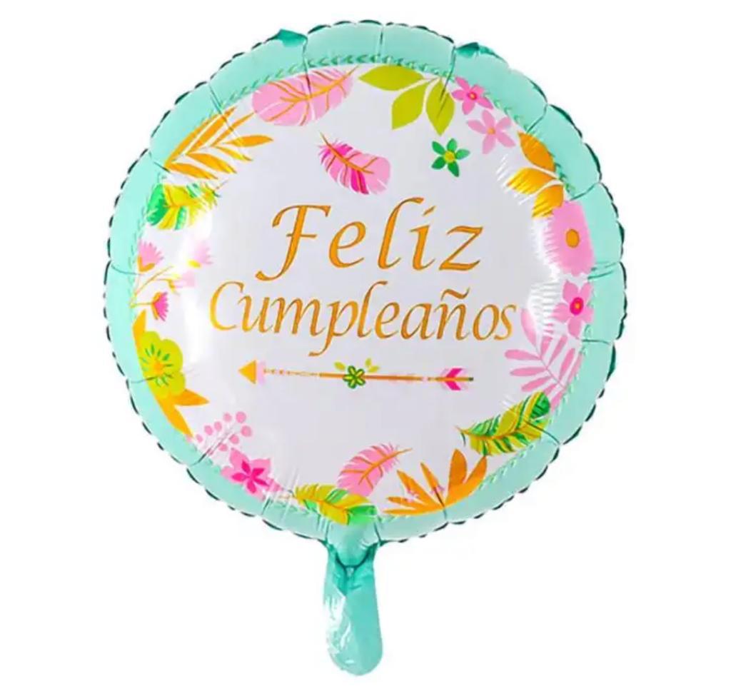 METALICO 18¨ FELIZ CUMPLEAñOS BLANCO CON ACUA OJAS DE COLORES