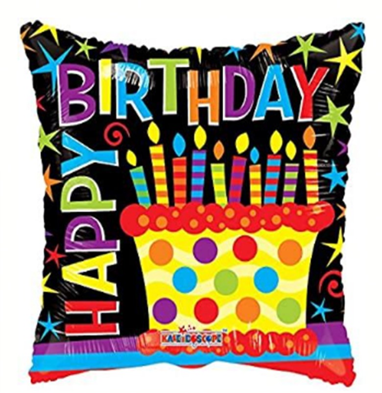 METALICO 18¨ CUADRADO HAPPY BIRTHDAY CON PASTEL DE COLORES