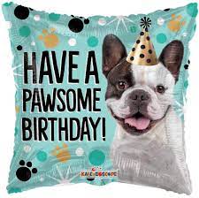 METALICO 18¨ CUADRADO AZUL. HAVE A PAWSOME BIRTHDAY! CON UN PERRO