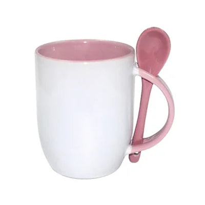 TAZA SUBLIMABLE CON CUCHARA Y BASE REDONDA 11OZ