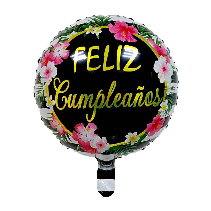 Metalico 18¨ negro Happy Birthday flores Cayena