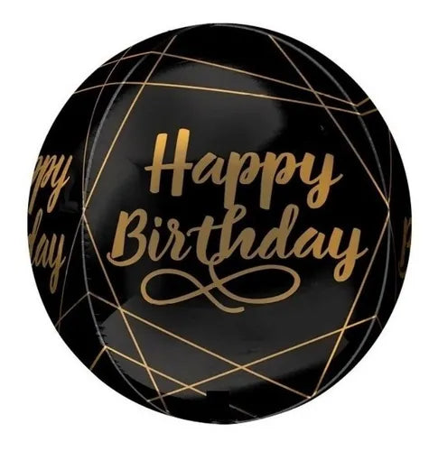 ORBZ "HAPPY BIRTHDAY" NEGRO/DORADO (15")