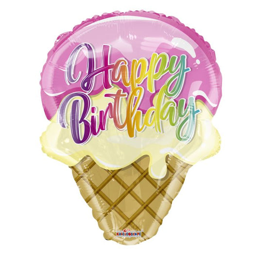 18" Pink & Yellow B'day Cone helado ice cream