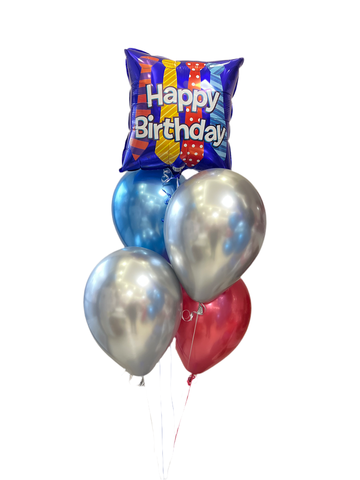 Metálico 18” Happy Birthday corbatas + 4 chrome