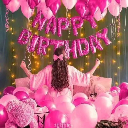 Happy Birthday rosado + 40 globos 9”