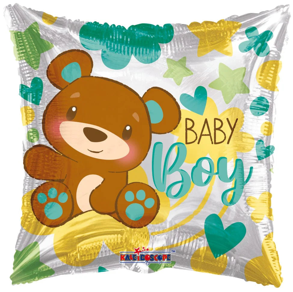 BABY BOY BEAR AND HEARTS FOIL BALLOONS 18"