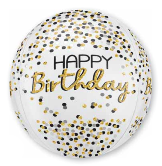 ORBZ "HAPPY BIRTHDAY" PUNTOS NEGRO/DORADO (16")