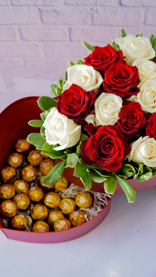 Arreglo de flores & Chocolates Ferrero Rocher