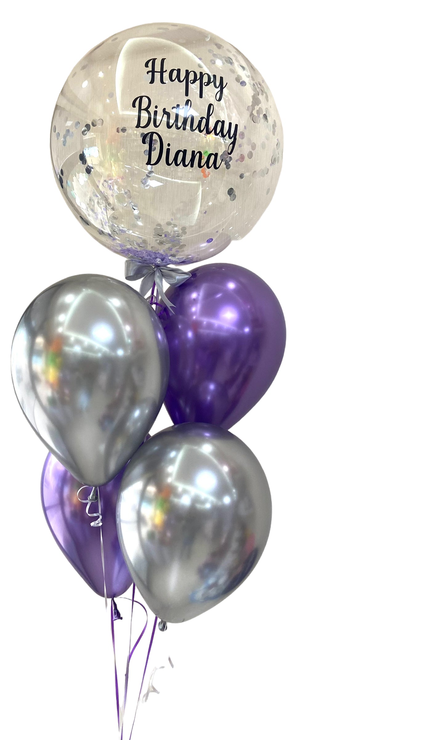 Arreglo burbuja personalizada + 4 chrome plateado y morado