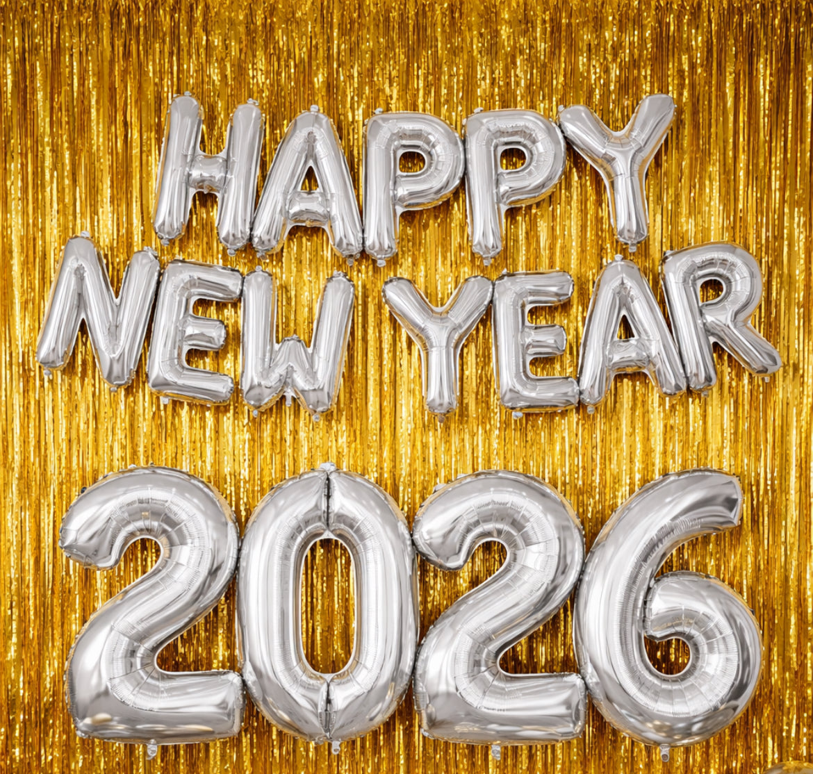Combo Happy New Year + 2026 (32") + 2 cortinas