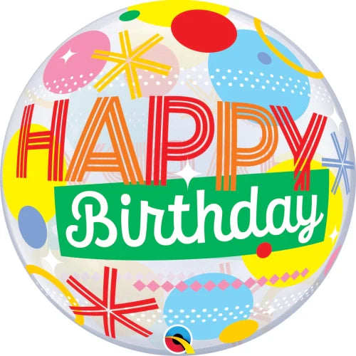 BIRTHDAY CIRCLES & DOT STRIPES BUBBLE BALLOON (22")
