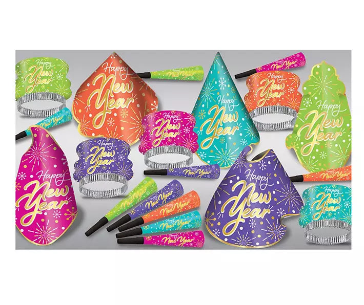 Happy New Year Neon Burst 10-Person Party Kit