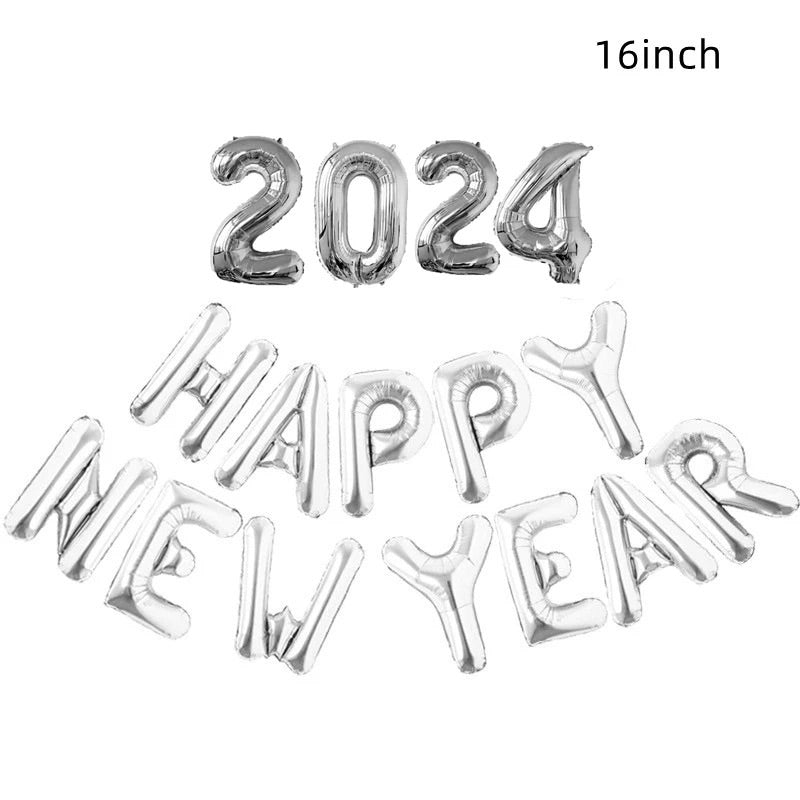 Happy New Year 2024 plateado pequeño