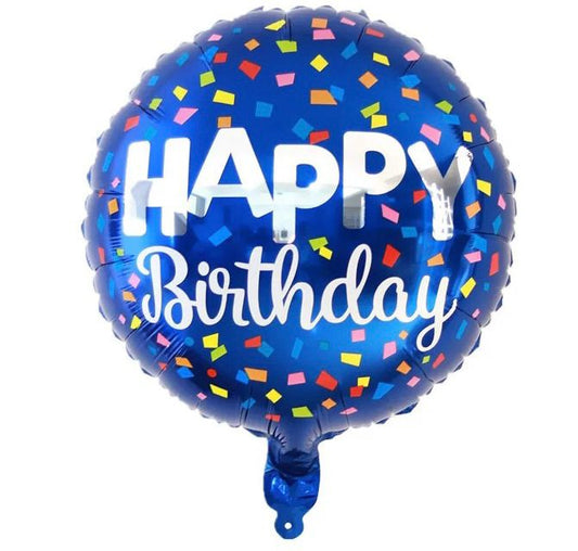 Metalico 18¨ Azul Happy Birthday con confetis de colores