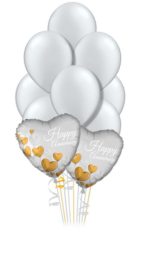 Arreglo de globos aniversario corazones plateados con latex 12"