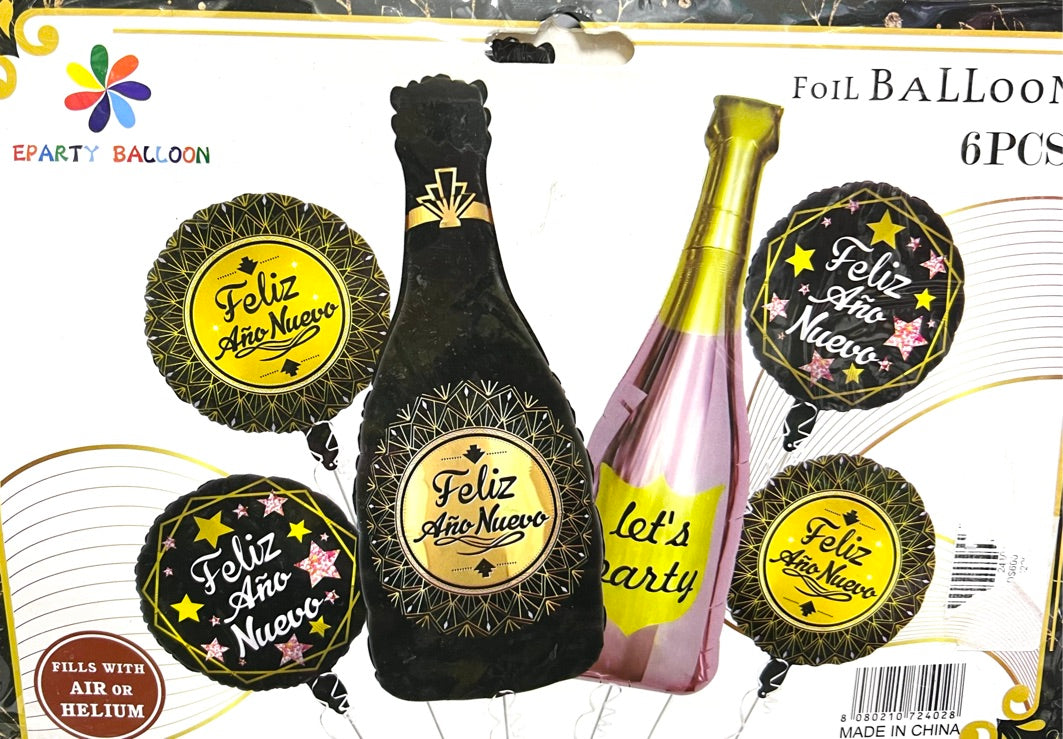 Set de globos botellas Feliz Año nuevo negro