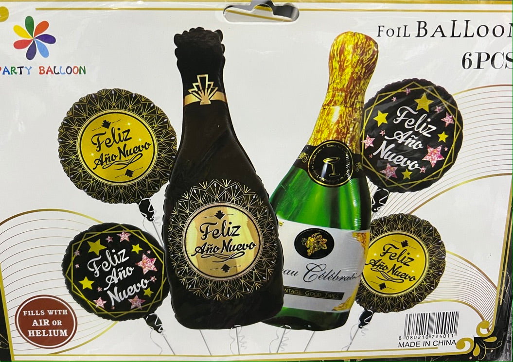 Copia de Set de globos botellas Feliz Año nuevo negro