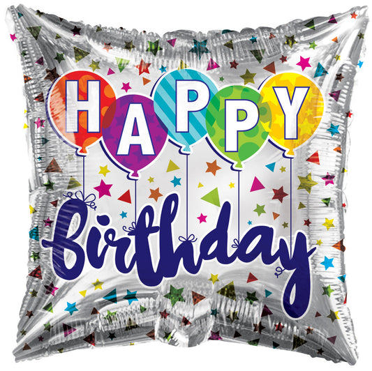 METALICO 18" PLATEADO CUADRADO HAPPY BIRTHDAY DE COLORES