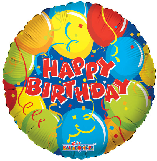 METALICO 18¨ HAPPY BIRTHDAY CON GLOBOS AMARILLO,  VERDE, NARANJA Y AZUL