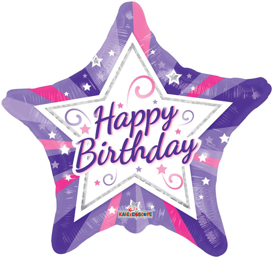 METALICO 18¨ HAPPY BIRTHDAY EN FORMA DE ESTRELLA MORADA Y ROSADA