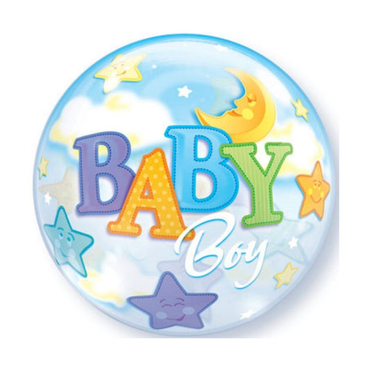 22" Baby Boy Moon & Stars Plastic Bubble